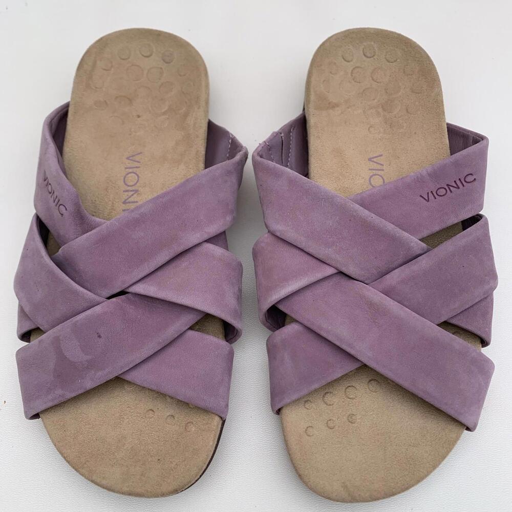 Vionic Juno Lavender Slip-On Slide Suede Sandals Women's Size 8